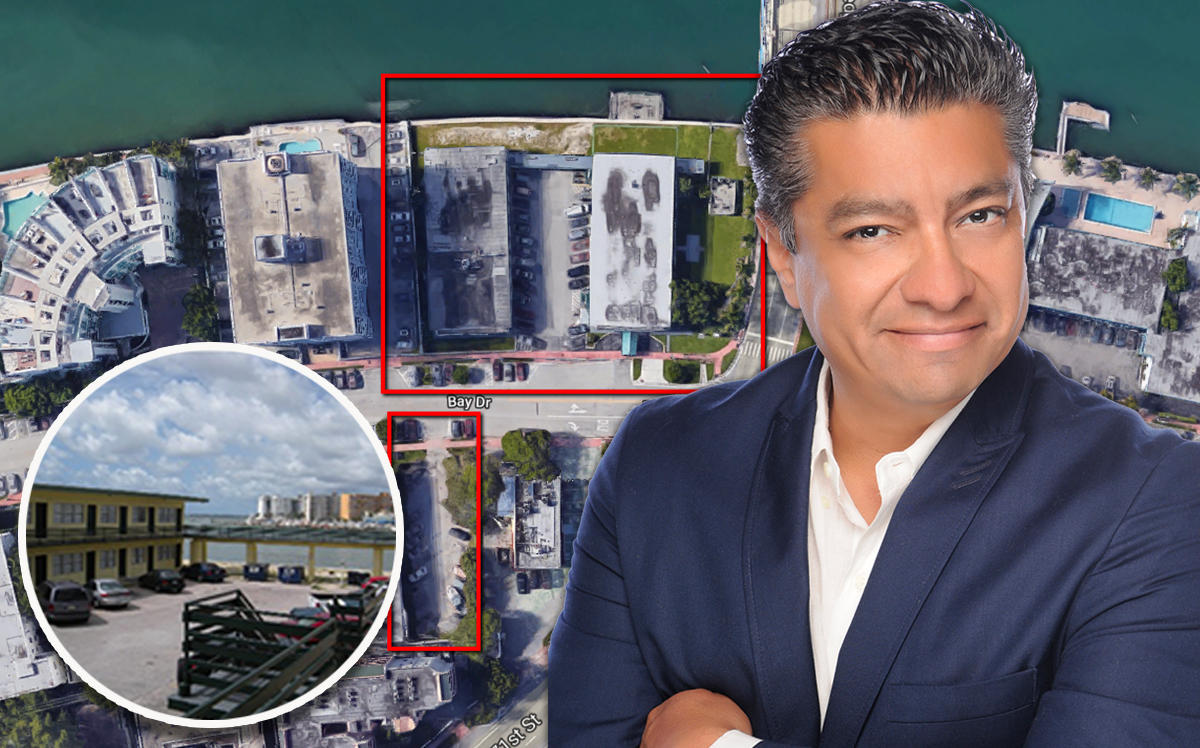 Douglas Elliman's Jose Melgar and an aerial view of the property