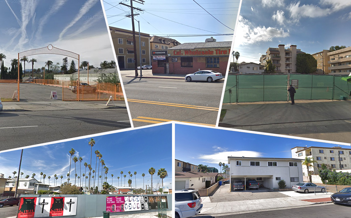 Clockwise from top left: 1141 S. Crenshaw Boulevard, 719 S. Hoover Street, 411 S. Hamel Road, 1721 S. Colby Avenue and 3839 W. Washington Boulevard (Credit: Google Maps)