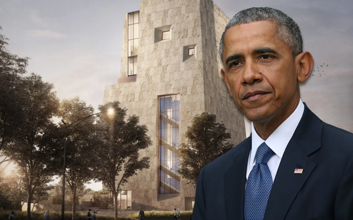 Barack Obama and a rendering of the Obama Presidential Center (Credit: Getty Images)