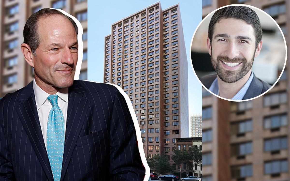 Eliot Spitzer, 220 East 72nd Street and Andrew Levison (Credit: Getty Images, StreetEasy, Dermot Company)
