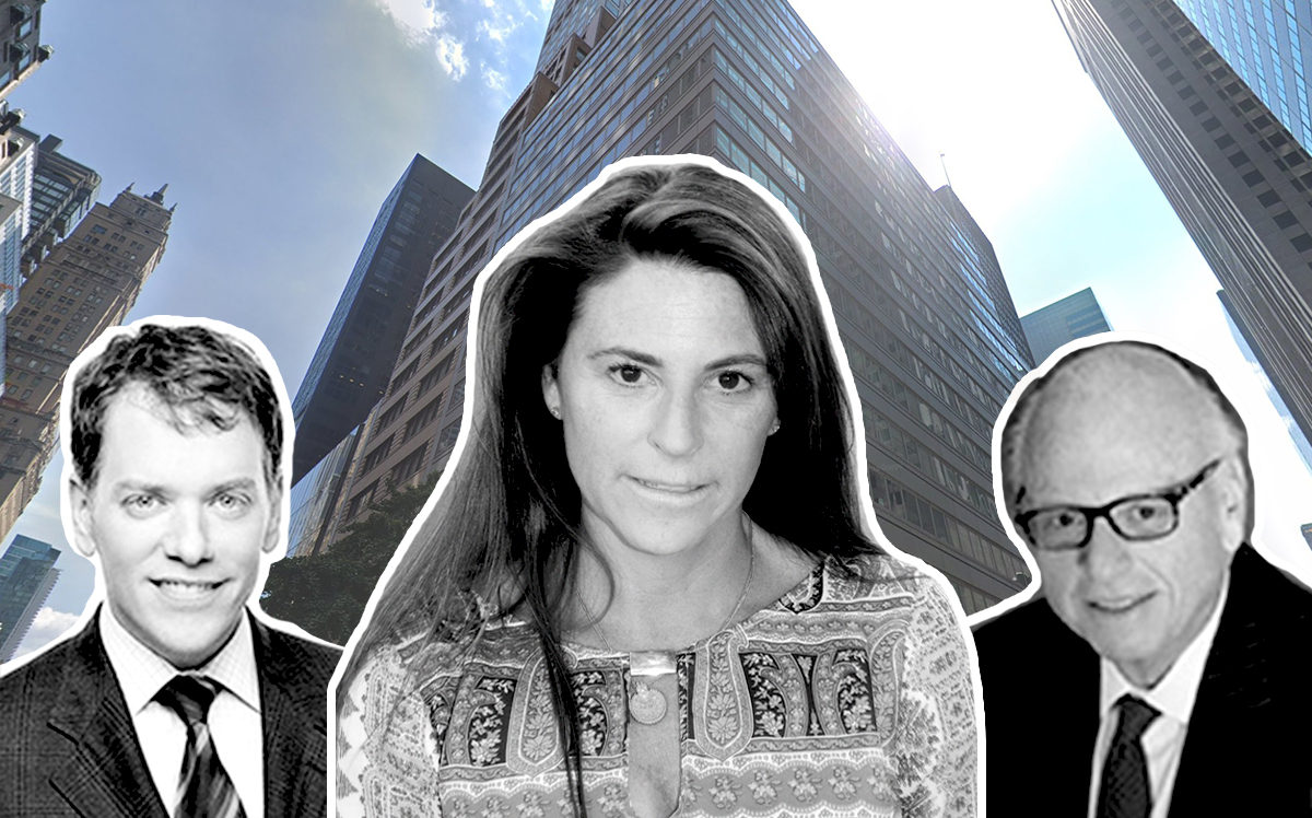 From left: Scott Durkin, Stephanie Garbarini and Howard Lorber in front of Douglas Elliman's headquarters at 575 Madison Avenue (Credit: Google Maps, Douglas Elliman)