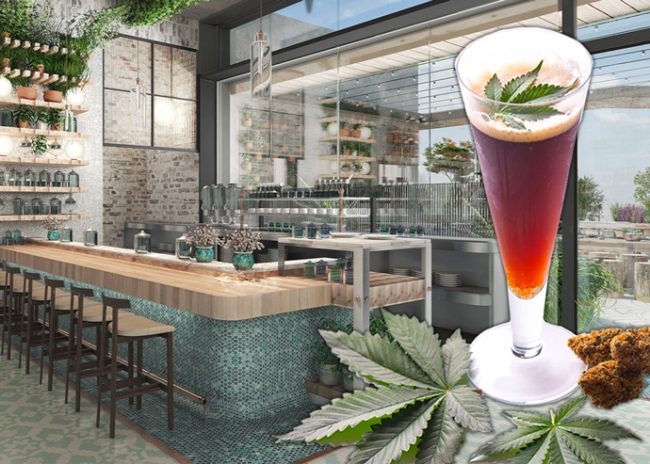 A rendering of Lowell Farms Cannabis Cafe (Credit: Lowell Farms, iStock)