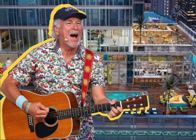 Jimmy Buffett and a rendering of Margaritaville Times Square (Credit: Getty Images, Margaritavilla/The McBride Company)