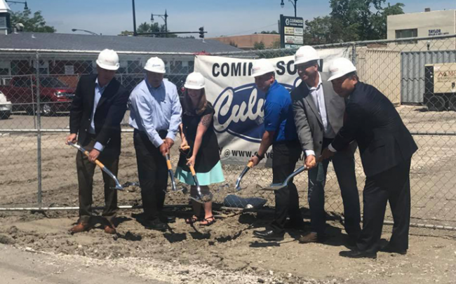 Cui (far right) and local officials breaking ground on a new Culver’s on Cui’s property, 4943 West Irving Park Road (Credit: Twitter)
