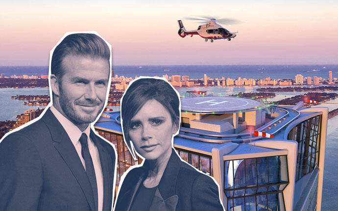 David and Victoria Beckham with a rendering of One Thousand Museum (Credit: Getty Images)