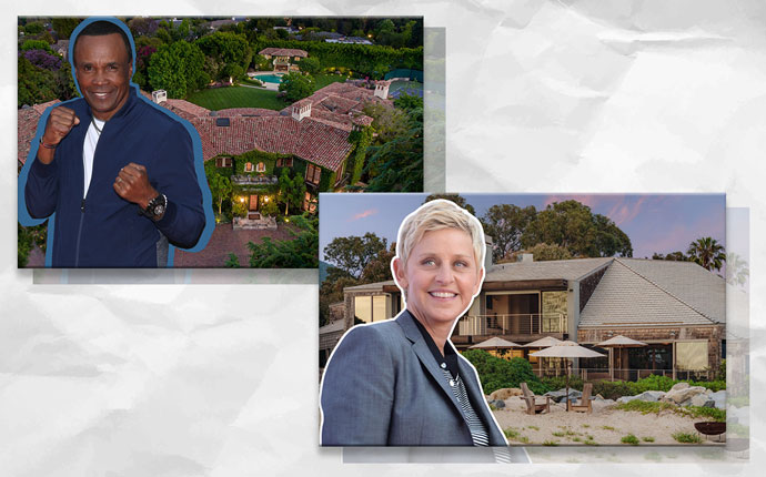 Sugar Ray Leonard and the Pacific Palisades home, and Ellen DeGeneres and the home (Credit: Getty Images)