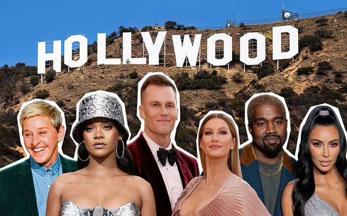 From left: Ellen DeGeneres, Rihanna, Tom Brady, Gisele Bündchen, Kanye West & Kim Kardashian (Credit: Getty Images)