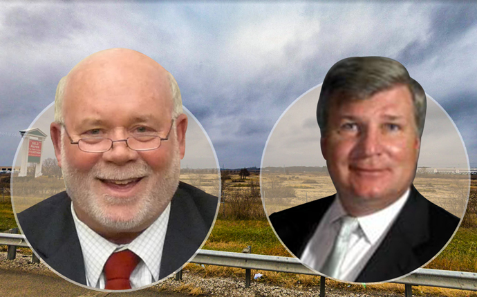 From left: Huntley Mayor Charles Sass, Prime Group CEO Michael Reschke and the project site (Credit: Google Maps)
