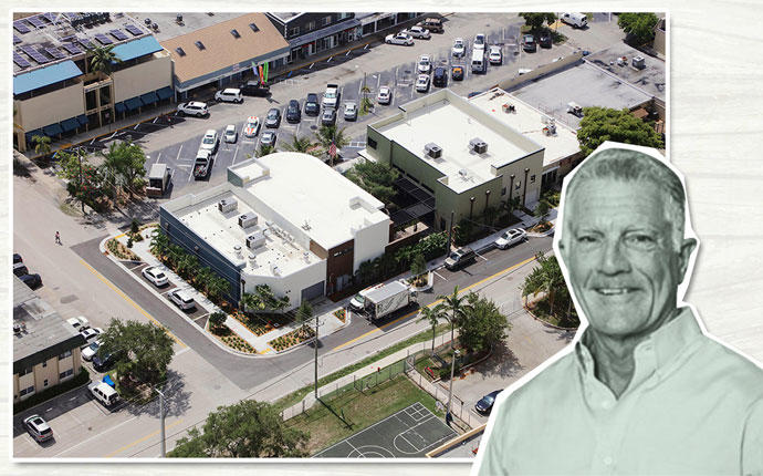 Paul Flanigan and an aerial photo of the site in Fort Lauderdale