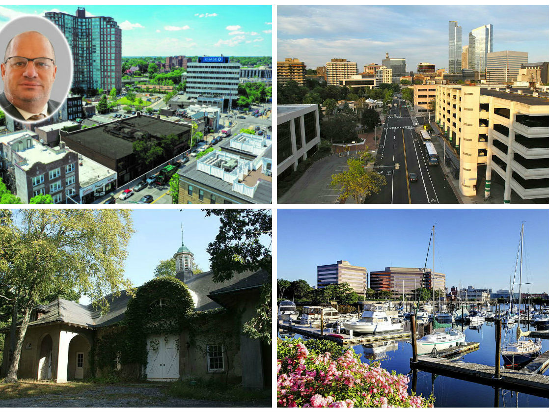 <em>Clockwise from top left: Development site near New Rochelle's train station hits the market at $28M, renewal activity increases in Westchester County’s office market, Fairfield County's office market has its best first half since 2015 and Westchester wants restrictions lifted on its potential uses for a century-old estate in Mount Kisco (credit: David Alexander David).</em>