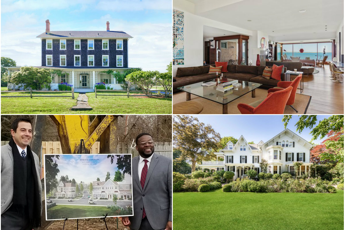 <em>Clockwise from top left: A 135-year-old home in East Hampton lists for the first time in 100 years at nearly $17M, a bayfront East Hampton home trades after a $450K price cut, a renovated Victorian in Southampton lists for $11M and an affordable housing lottery deadline in Southampton is extended.</em>