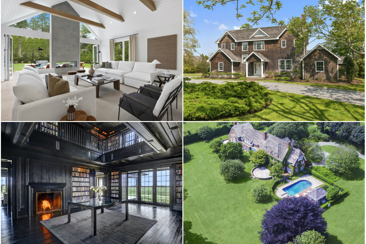 <em>Clockwise from top left: Manhattan firm creates design showcase in $3.5M East Hampton home, East Hampton buys home that dropped from $28M to less than $5M, 109-year-old Southampton home sells for more than $3M below its 2015 price and 2 homes in Water Mill and Southampton have had price cuts of about $10M each.</em>
