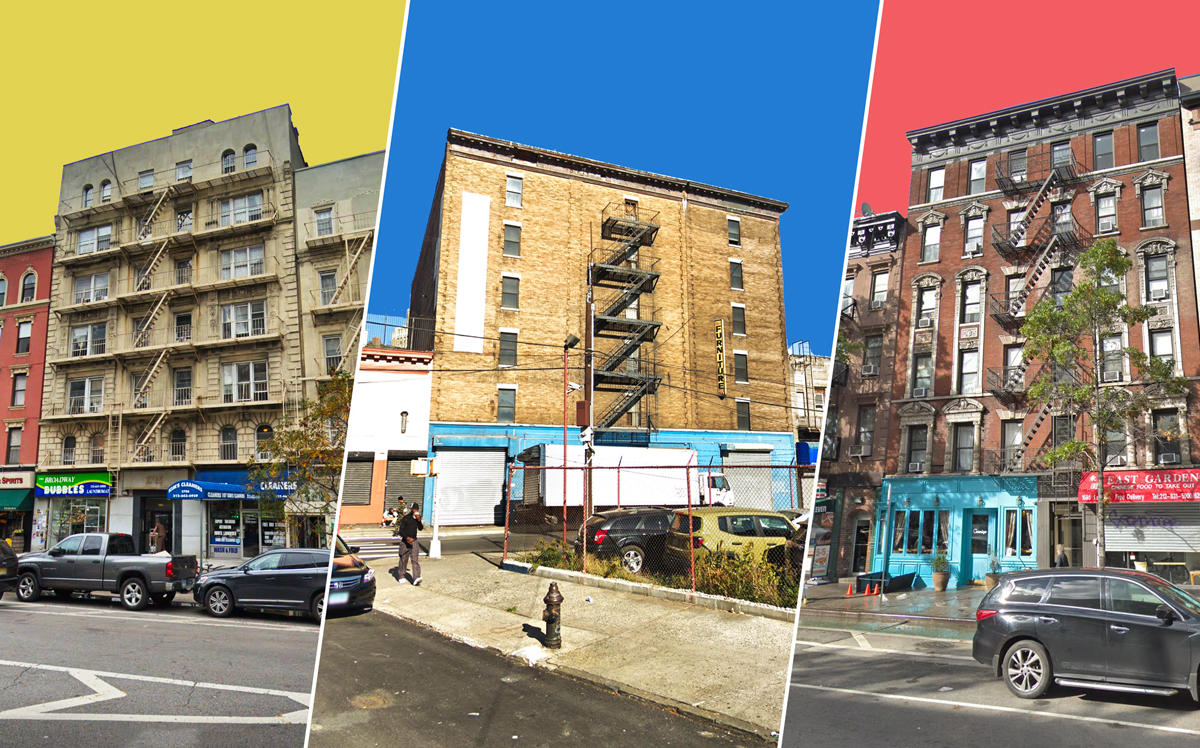 From left: 2785 Broadway, 521 Bergen Avenue in the Bronx, and 1685 First Avenue (Credit: Google Maps)