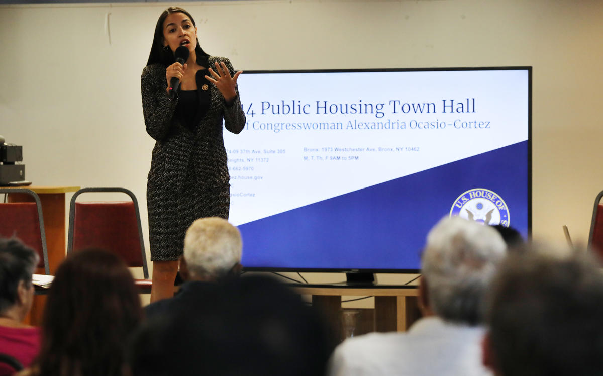 Congresswoman Alexandria Ocasio-Cortez Holds Public Housing Town Hall In The Bronx (Credit: Getty Images)
