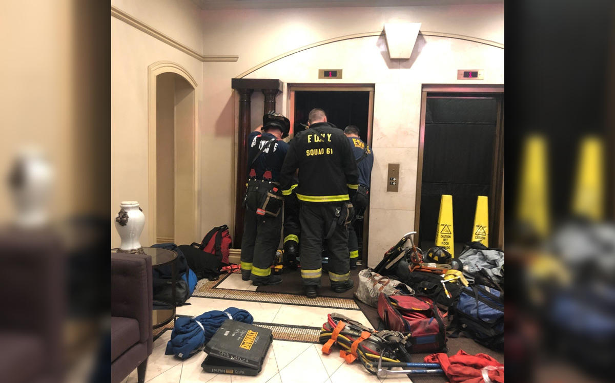 FDNY members at the elevator in 344 Third Avenue (Credit: FDNY via Twitter)