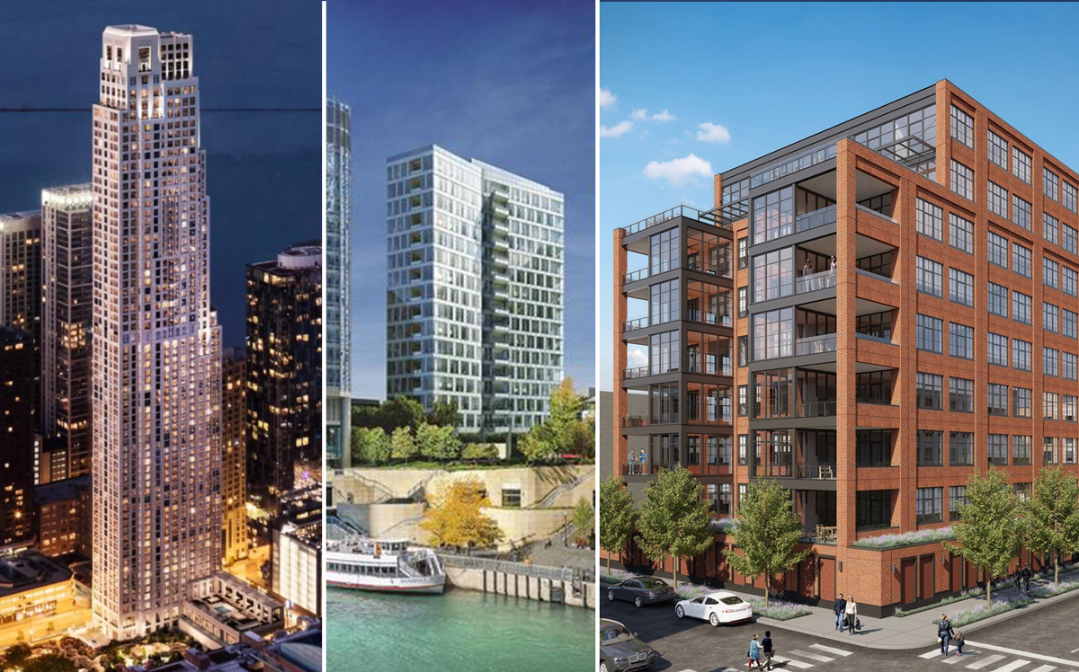 From left: One Bennett Park, 403 North Wabash Avenue, 1109 West Washington Boulevard (Credit: Related and Redfin)