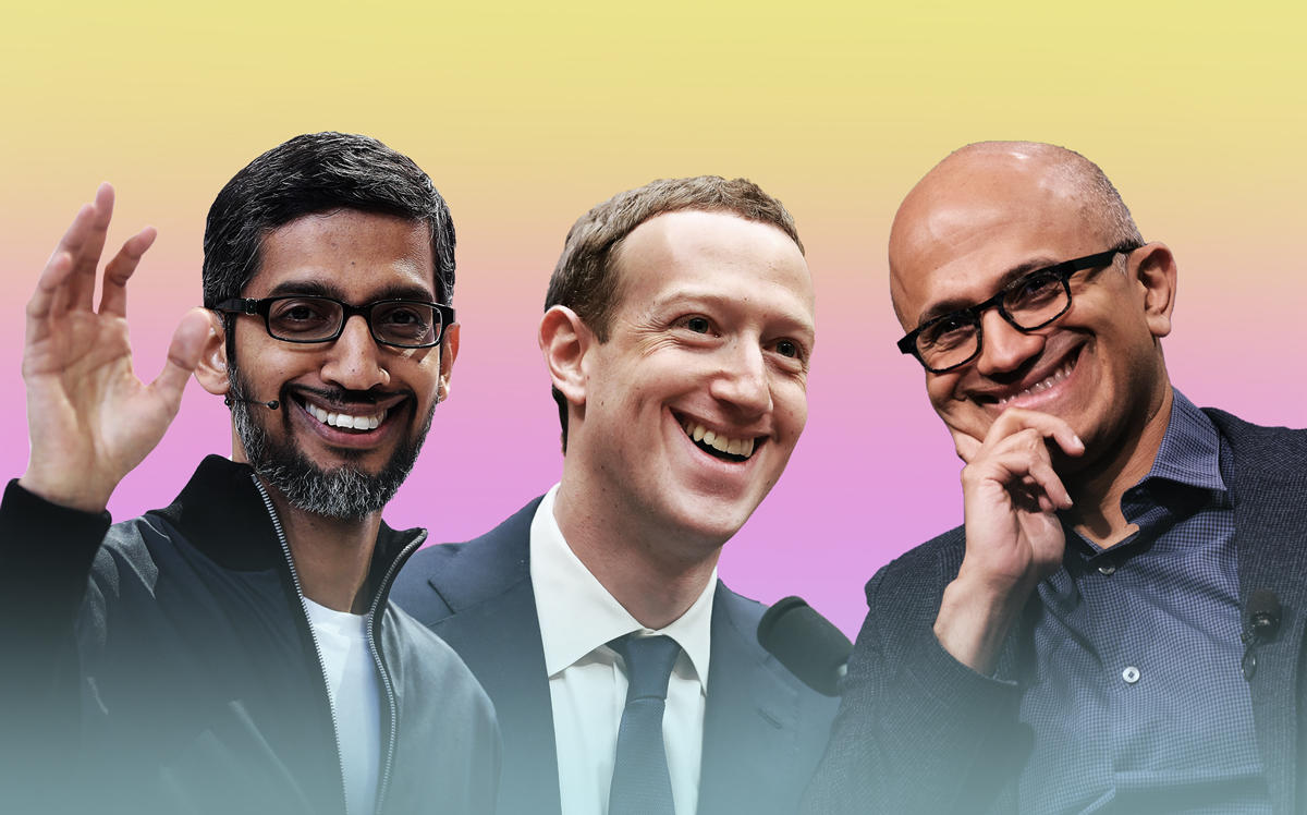 From left: Google CEO Sundar Pichai, Facebook CEO Mark Zuckerberg, and Microsoft CEO Satya Nadella (Credit: Getty Images)