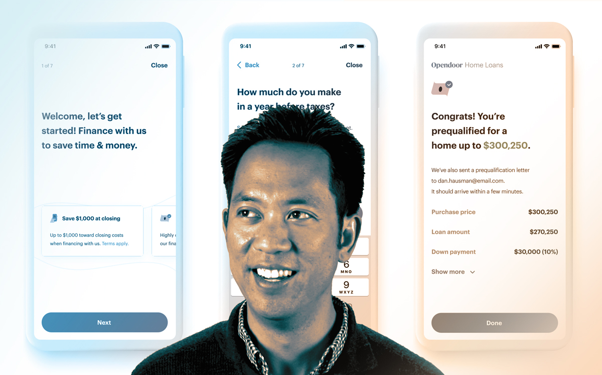 Opendoor CEO Eric Woo and images of its Opendoor Home Loans app (Credit: Resolute Ventures)