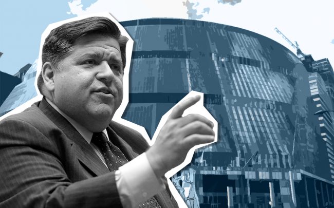 Gov. J.B. Pritzker and the Thompson Center (Credit: Getty Images and Wikipedia)