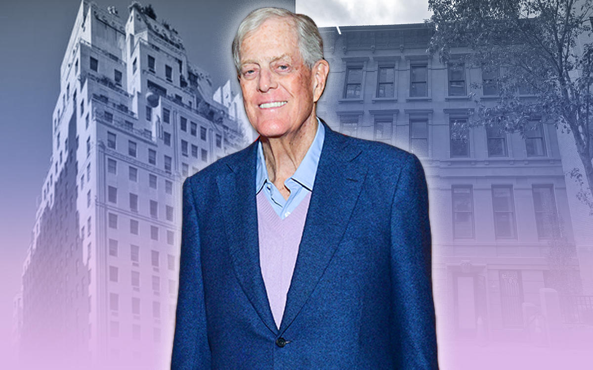 David Koch, 740 Park Avenue and 110 East 76th Street (Credit: Getty Images, StreetEasy, Google Maps)