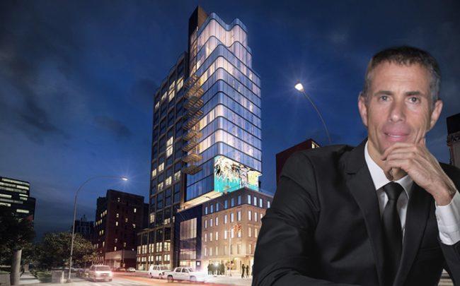 Jonathan Leitersdorf and a rendering of the SkyBox project (Credit: Getty Images and 6sqft)
