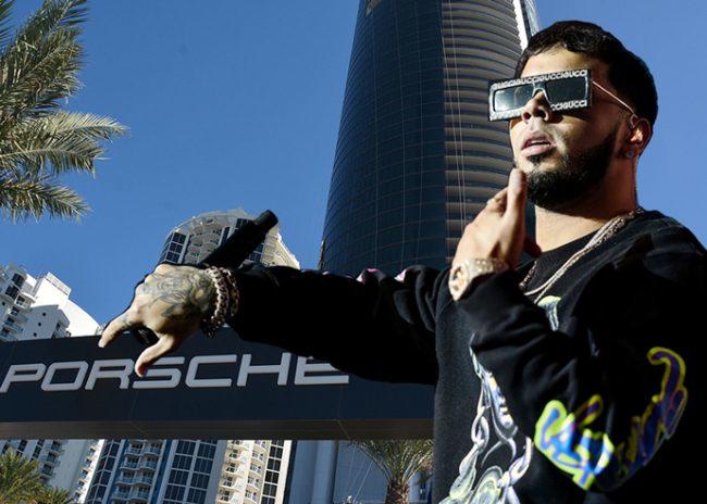 Anuel AA and Porsche Design Tower (Credit: Getty Images, Wikipedia)
