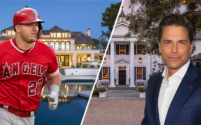 Mike Trout and his home at Harbor Ridge and Rob Lowe and home in Montecito