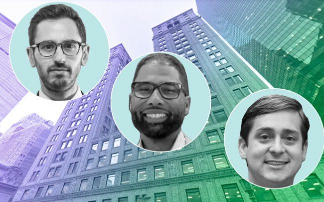 Brett Siegel, Jean Celestin, and Evan Layne with Newmark Knight Frank offices at 125 Park Avenue (Credit: LinkedIn and Google Maps)