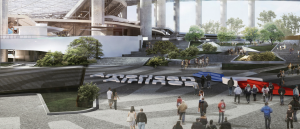 A rendering of the plaza that American Airlines has purchased naming rights for (Credit: LASED)