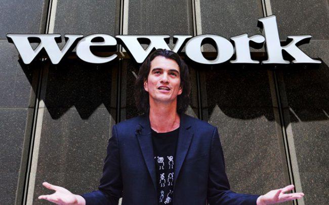 Adam Neumann and a WeWork location in Detroit (Credit: Getty Images)