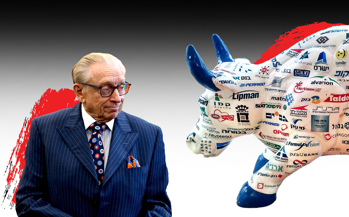 Larry Silverstein and the Tel Aviv Stock Exchange Bull (Credit: Getty Images and Wikipedia)