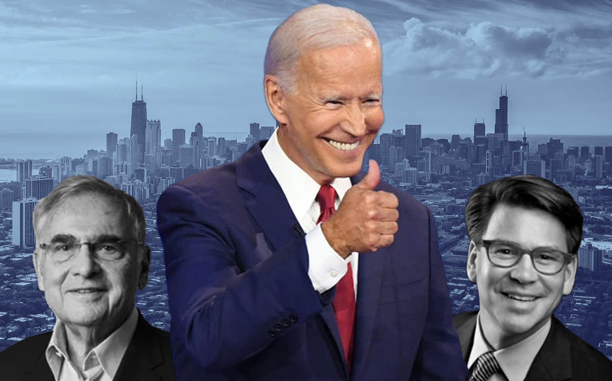 From left: Neil Bluhm, Joe Biden and Thad Wong (Credit: Getty Images, iStock)