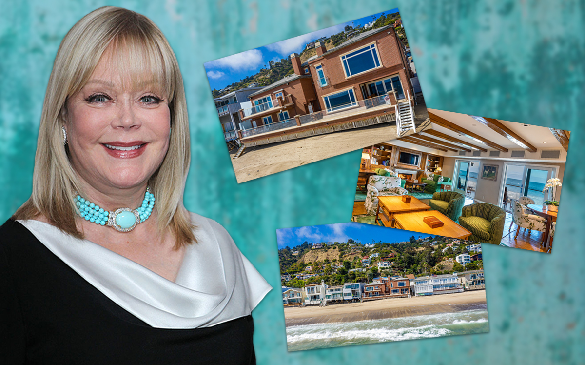 Candy Spelling and her home on 21500 block of Pacific Coast Highway (Credit: Getty Images, Redfin)