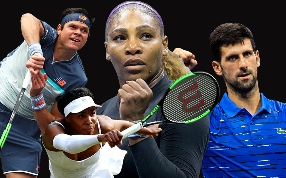 From left: Milos Raonic, Venus Williams, Serena Williams and Novak Djokovic (Credit: Getty Images)