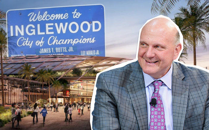 Steve Ballmer and a rendering of the new Clippers Arena (Credit: Getty Images, Los Angeles Clippers, and Twitter)