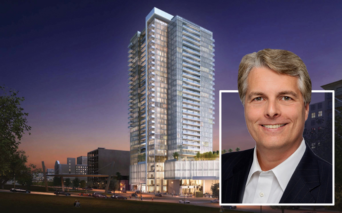 Equity Residential CEO Mark Parrell and a rendering of the 4th and Hill tower