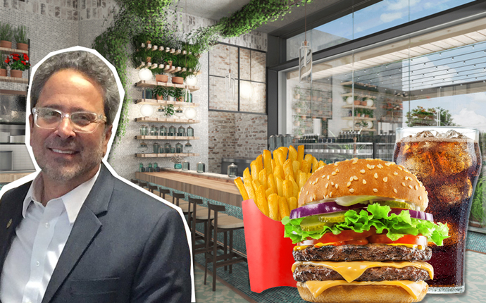 Richard Bloom and a rendering of Lowell Farms Cannabis Cafe (Credit: Lowell Farms, iStock)