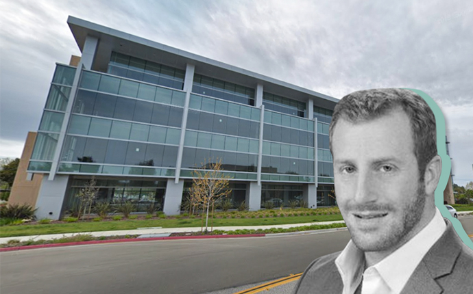Preylock Real Estate Holdings CEO Brett Lipman and 620 National Avenue (Credit: Bisnow and Google Maps)