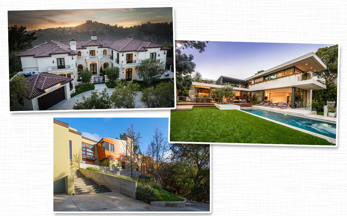 From top: 3100 Benedict Canyon Dr, 748 Amalfi Drive, and 2244 Mandeville Canyon