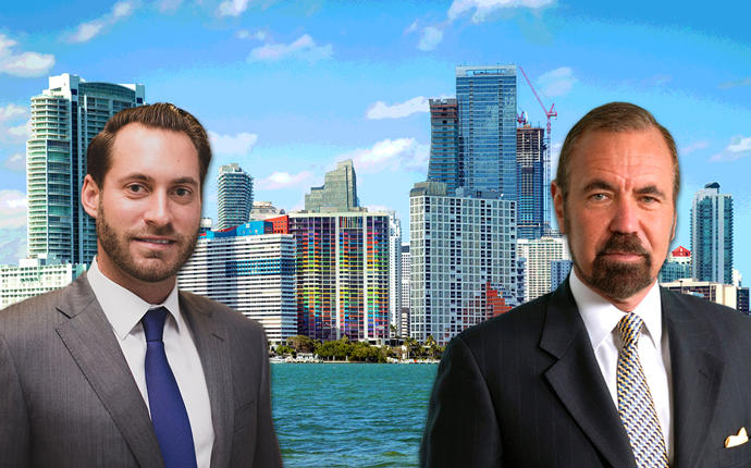 Jon Paul Pérez, Jorge Pérez and the downtown Miami skyline (Credit: iStock)