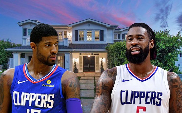 The home on Amalfi Drive, Paul George, and Deandre Jordan (Credit: Getty Images and Realtor)