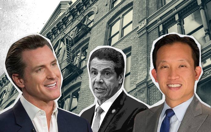 From left: California Governor Gavin Newsom, Governor of New York Andrew Cuomo, and California Assembly Member David Chiu (Credit: Getty Images, iStock, and Wikipedia)