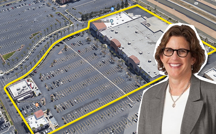 Marianne Lowenthal and an aerial view of the shopping center (Credit: Google Maps)