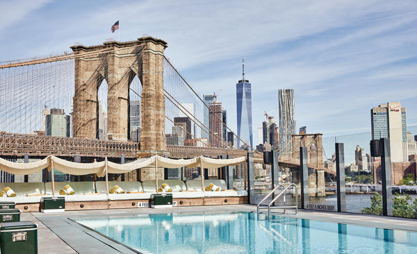 The 3,000-plus-square-foot terrace and rooftop pool at Dumbo House, which is located in the Empire Stores