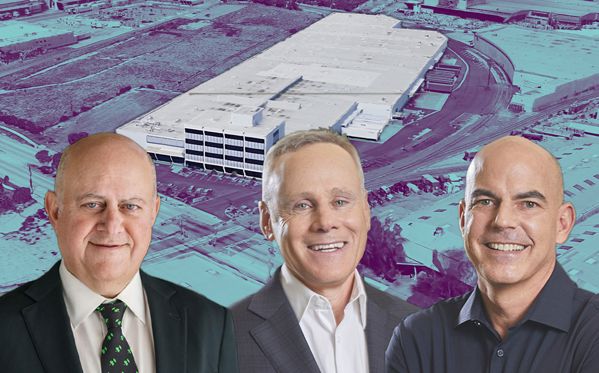 6277 E. Slauson Avenue, and from left: Prologis CEO Hamid Moghadam and Rexford Industrial co-CEOs Howard Schwimmer and Michael Frankel (Credit: Google Maps)