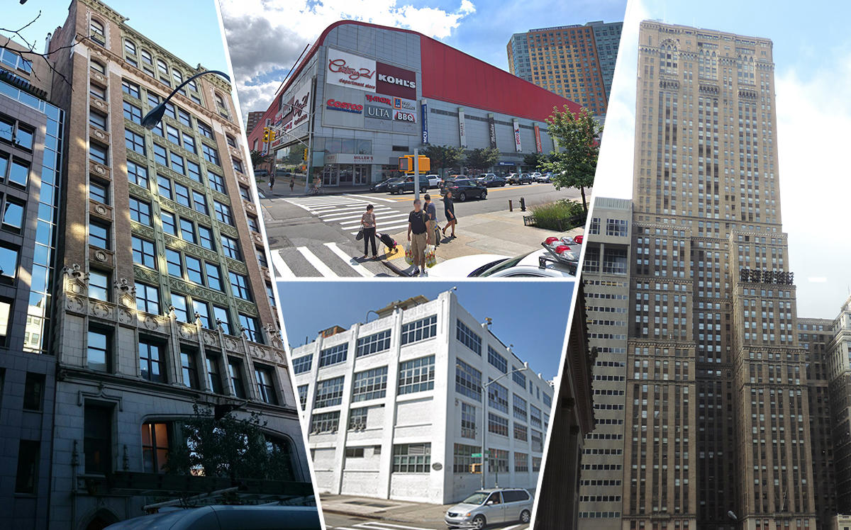 Clockwise from left: 150 West 22nd Street, 61-35 Junction Boulevard, 1 Grand Central Place and 630 Flushing Avenue (Credit: StreetEasy, Google Maps, Wikipedia)