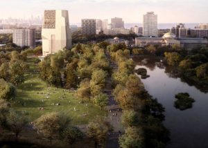 An updated rendering shows an aerial view of the Obama Presidential Center (Credit: Obama Foundation)