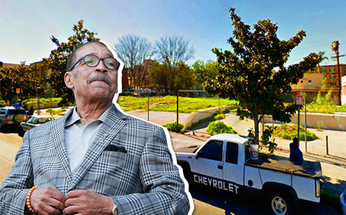 L.A. Councilman Herb Wesson and an empty lot Rosewood Corp. is looking to build on (Credit: Getty Images and Google Maps)