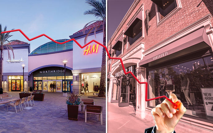 From left: A San Fernando Valley retail center and a Forever 21 near downtown LA (Credit: iStock)