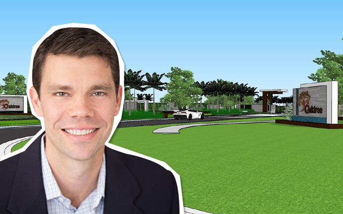 Brent Baker and a rendering of Oak Tree Golf Course
